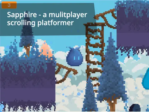 Sapphire multiplayer platformer logo cover featuring cloud artwork and scrolling platformer design