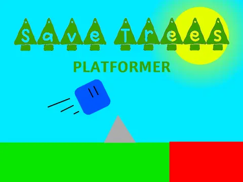 Save trees platformer logo cover featuring tree world restoration and hazard avoidance