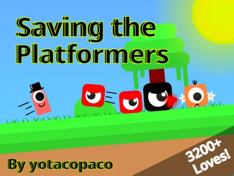 Saving the Platformers game logo with green grass and platformer character art