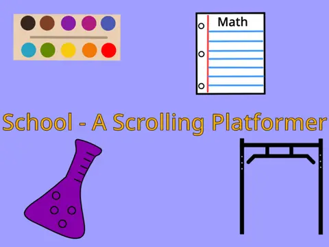 School platformer logo cover with educational theme and scrolling level design