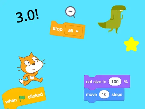 scratch 3.0 platformer logo featuring Scratch Cat in updated 3.0 environment
