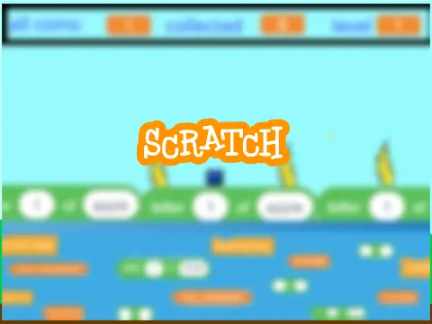 Scratch themed scrolling platformer game logo mobile friendly