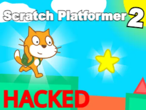 Scratch Platformer 2 Hacked game logo featuring Scratch cat and coin collection theme