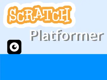 Scratch scroll platformer logo cover featuring Scratch cat and block-inspired design