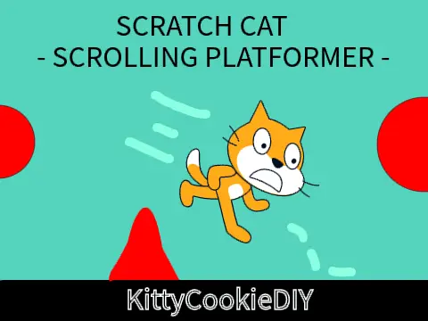 Scratch Cat scrolling platformer SDS growing logo cover featuring Scratch Cat and platformer level
