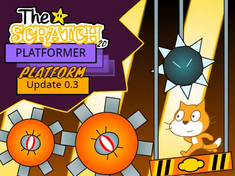 Scratch Platformer Beta game logo featuring rotating platform mechanics
