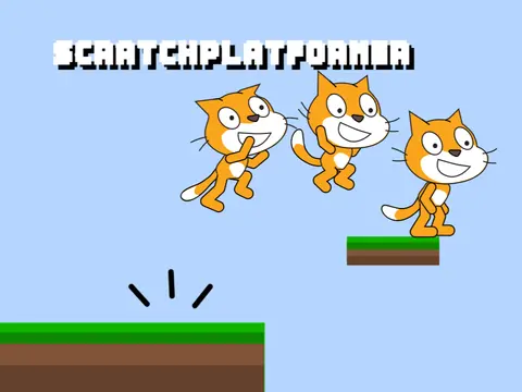Scratch platformer v3 logo featuring milestone achievements and griffpatch engine