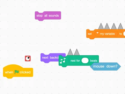 Scratch scrolling platformer logo cover featuring coin collection and spike hazards