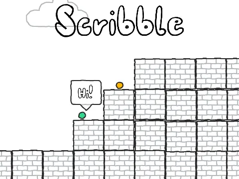 Scribble multiplayer platformer logo with sketched art and coin collection