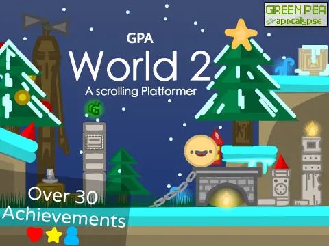 ɠɍęęɲ Ᵽęą ḁƥⱺƈąłƴƥşⱸ Ⱳⱺɍḻɗ 2 logo with scrolling platformer art