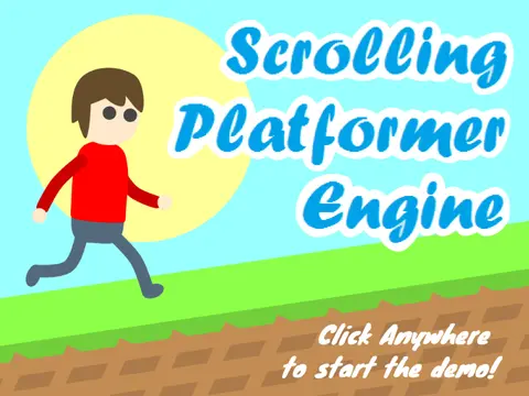 Scrolling Platformer Engine V3 title screen with platformer characters