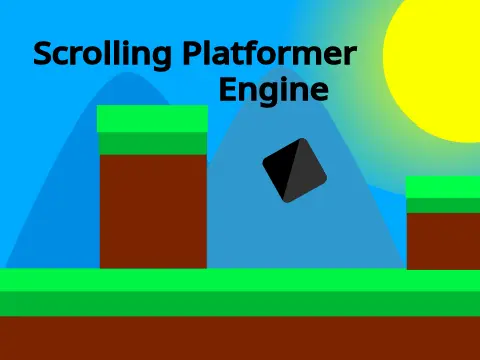 Scrolling Platformer Engine v5 logo featuring platformer level design elements