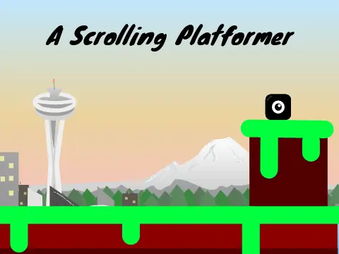 Seattle scrolling platformer logo with parallax layers and city theme
