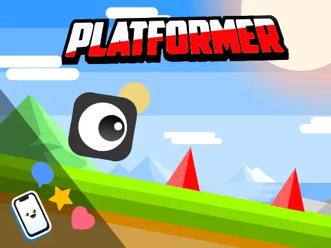 Simple Platformer v4 logo with 14 levels and community skin unlock feature