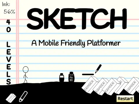 Sketch platformer logo with pen and eraser tools