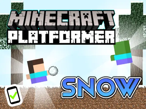 Snow Minecraft Platformer logo cover featuring snowy landscape and attack action