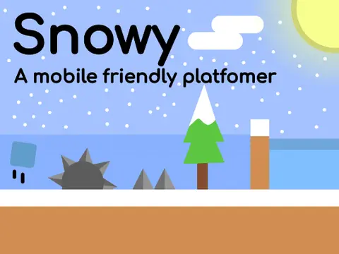 Snowy Platformer game logo with snow, trees and winter platforming elements
