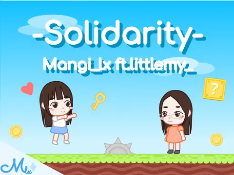 Solidarity scrolling platformer logo cover featuring community tribute artwork