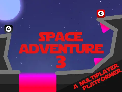 Space Adventure 3 multiplayer platformer logo cover featuring space background and multiple players