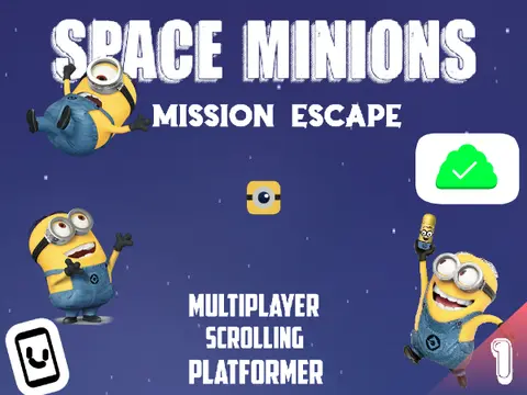 Space Minions multiplayer scrolling platformer logo cover featuring minions in space