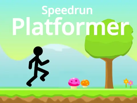 Speedrun platformer logo featuring competition trophy and leaderboard design