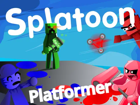 Splatoon platformer logo - ink splash and squid transformation theme