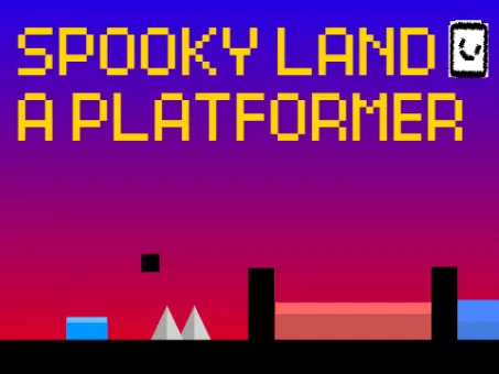 Spookyland platformer logo cover featuring Halloween theme and hazard elements
