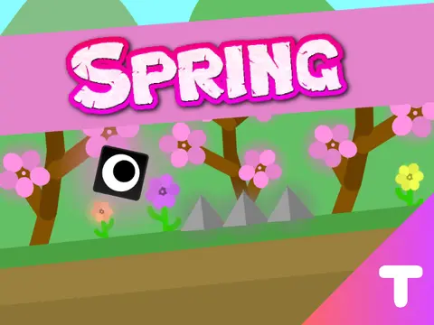 Spring scrolling platformer logo cover with spring theme and wall jump mechanic