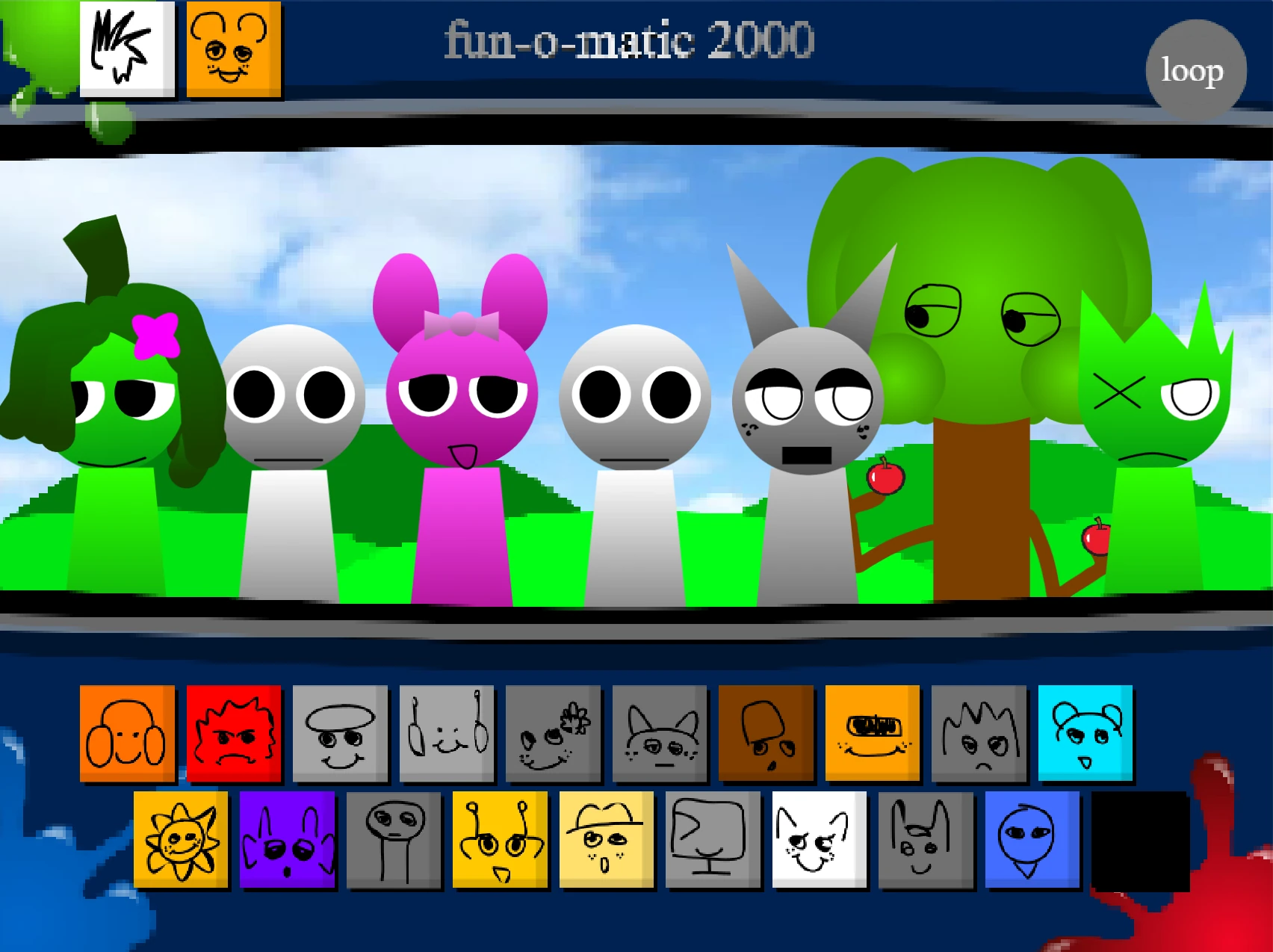 Sprunki 1996 Version 1.5 Retake gameplay screen showing character selection