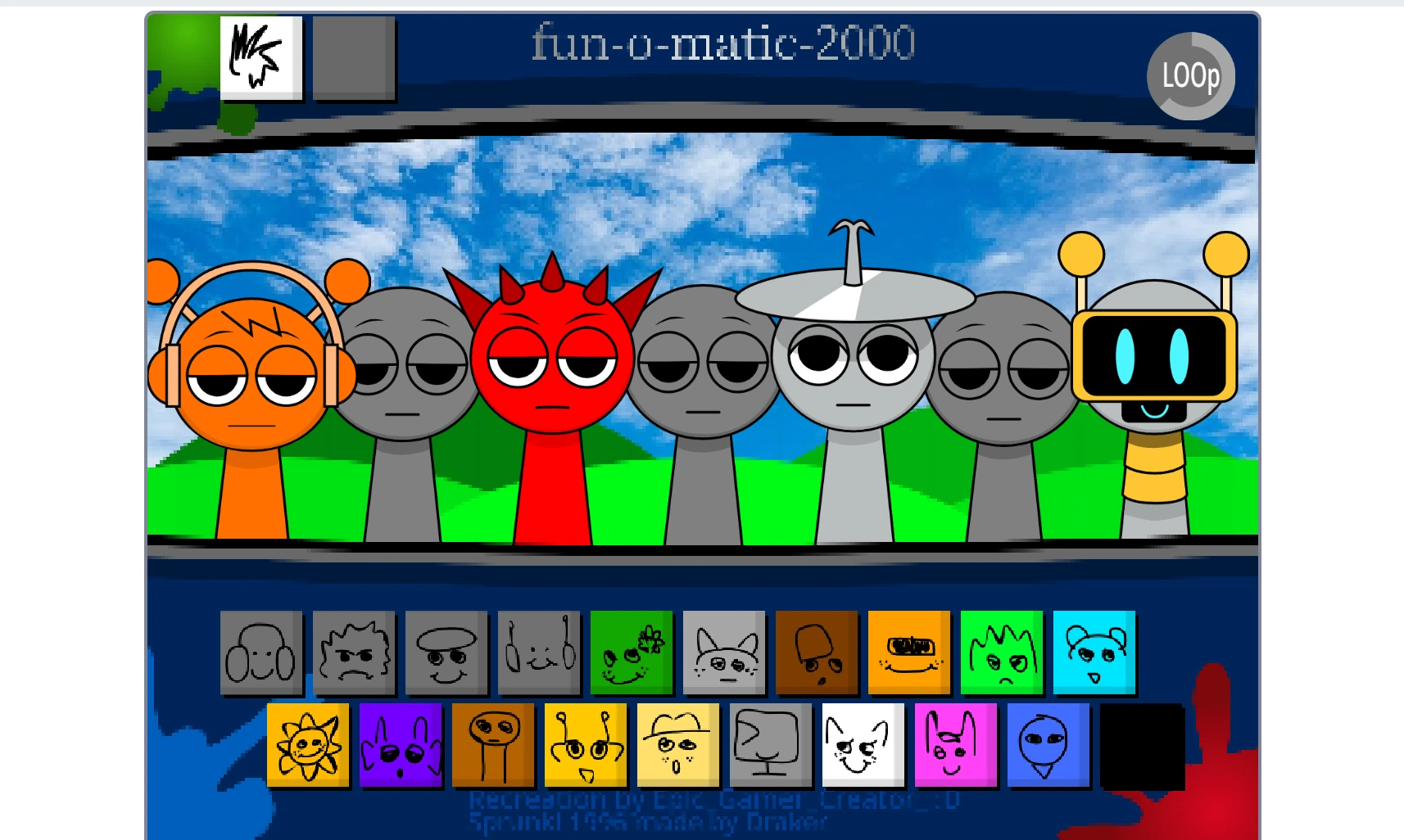 Sprunki 2006 character selection screen