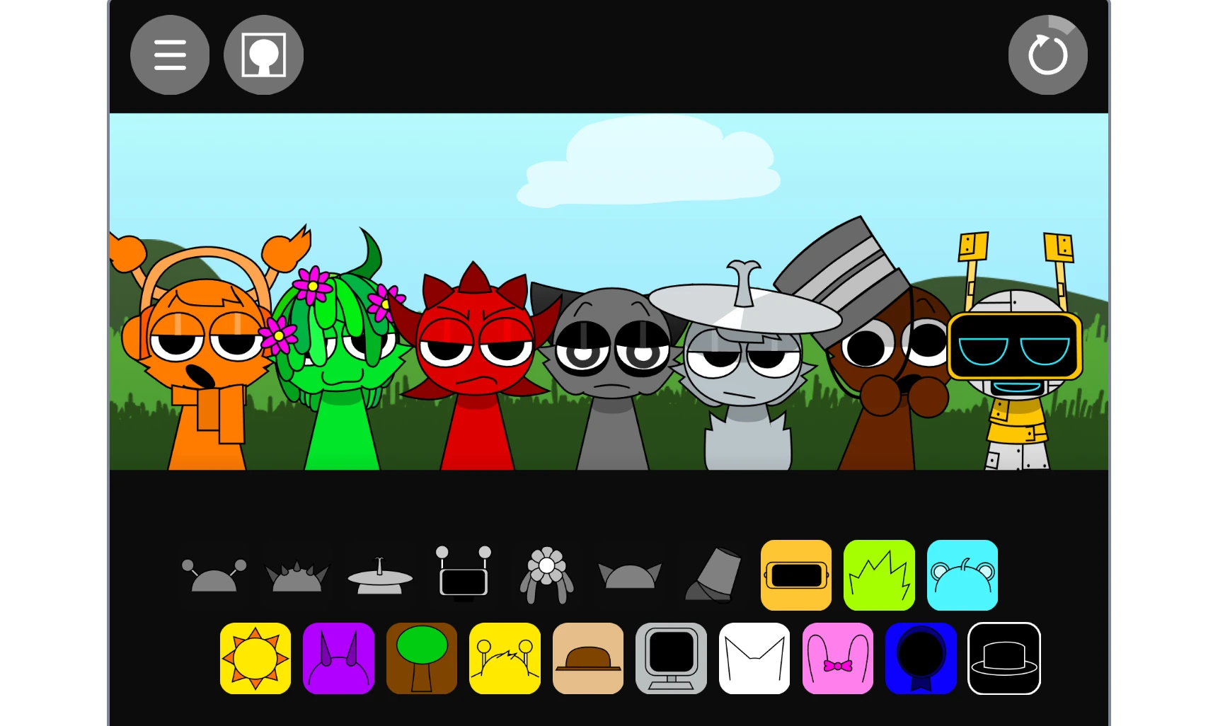 Sprunki But Cooler 2.0 music mixing screen with active characters