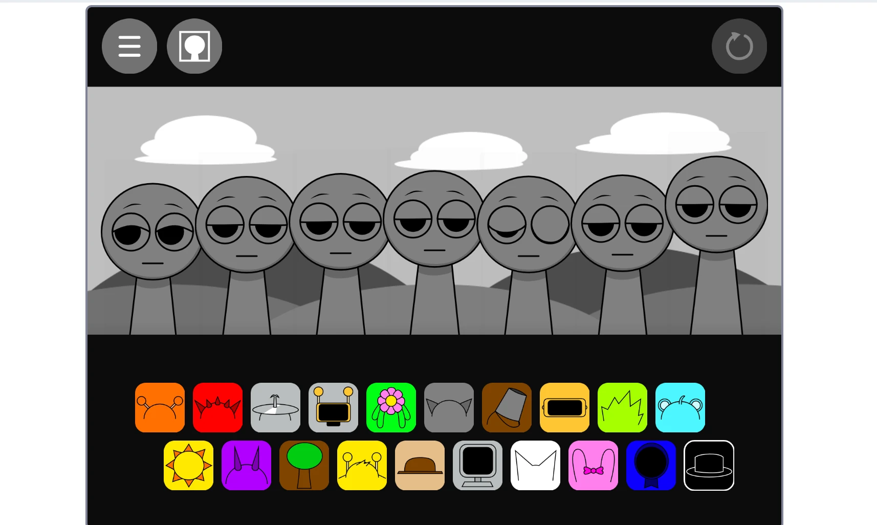 Sprunki But They Lost Their Colour monochrome character selection