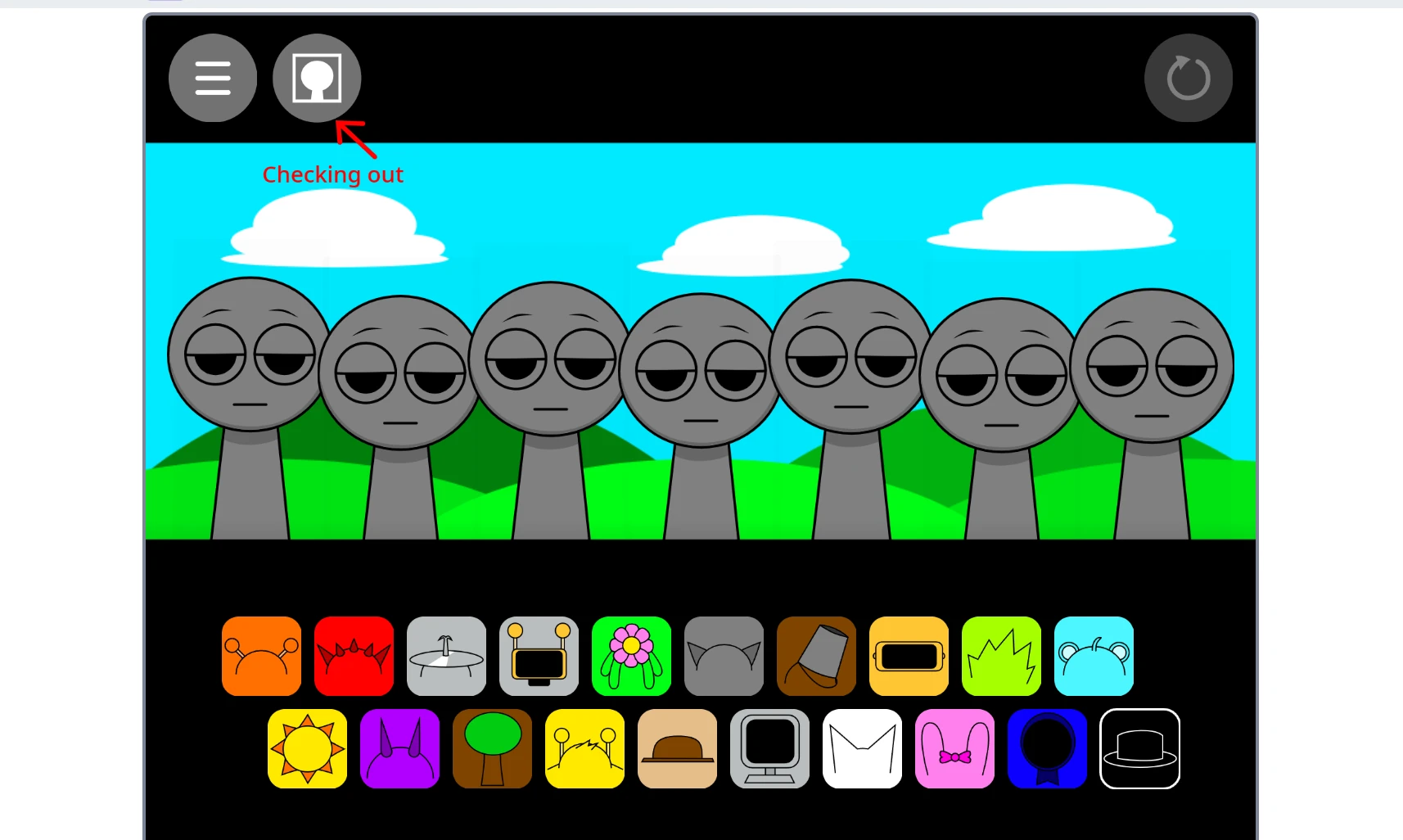 Sprunki Cancelle Update gameplay showing character selection screen