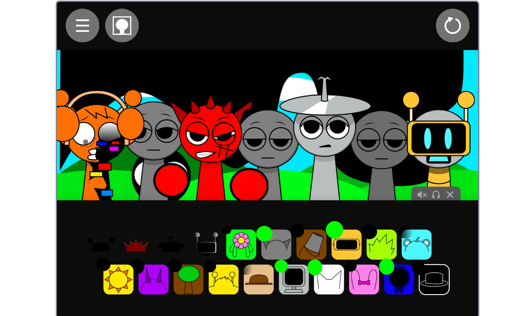 Sprunki Corruption dark interface with glowing corrupted character designs