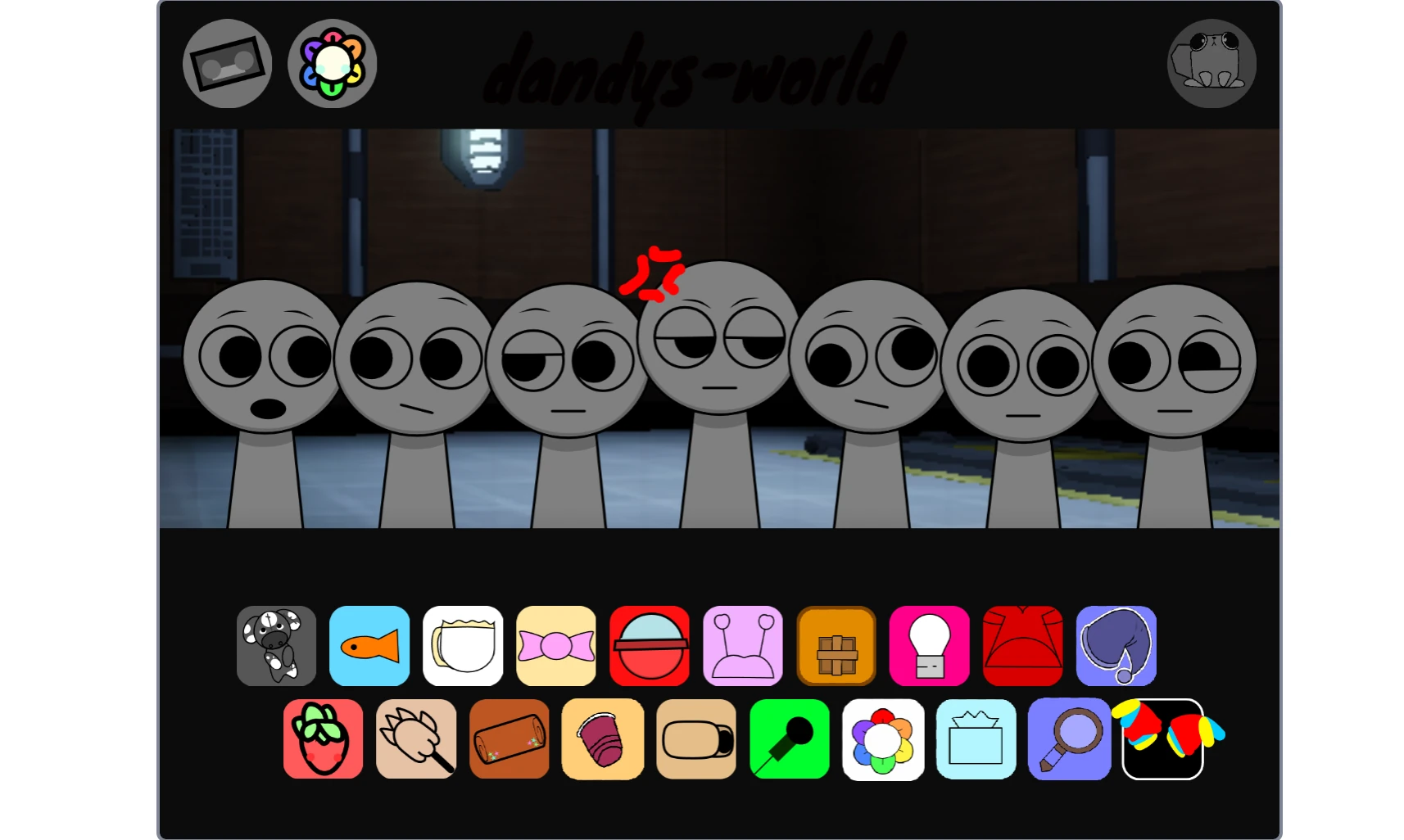 Sprunki Dandys World V3 main gameplay screen