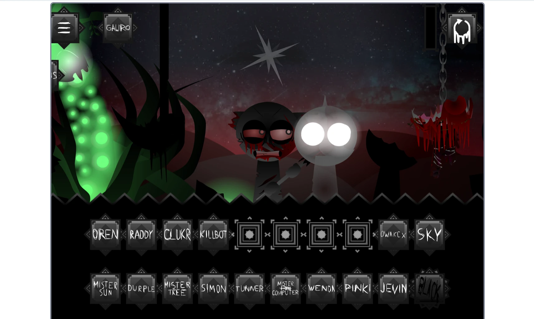 Sprunki Definitive Phase 11 character selection screen