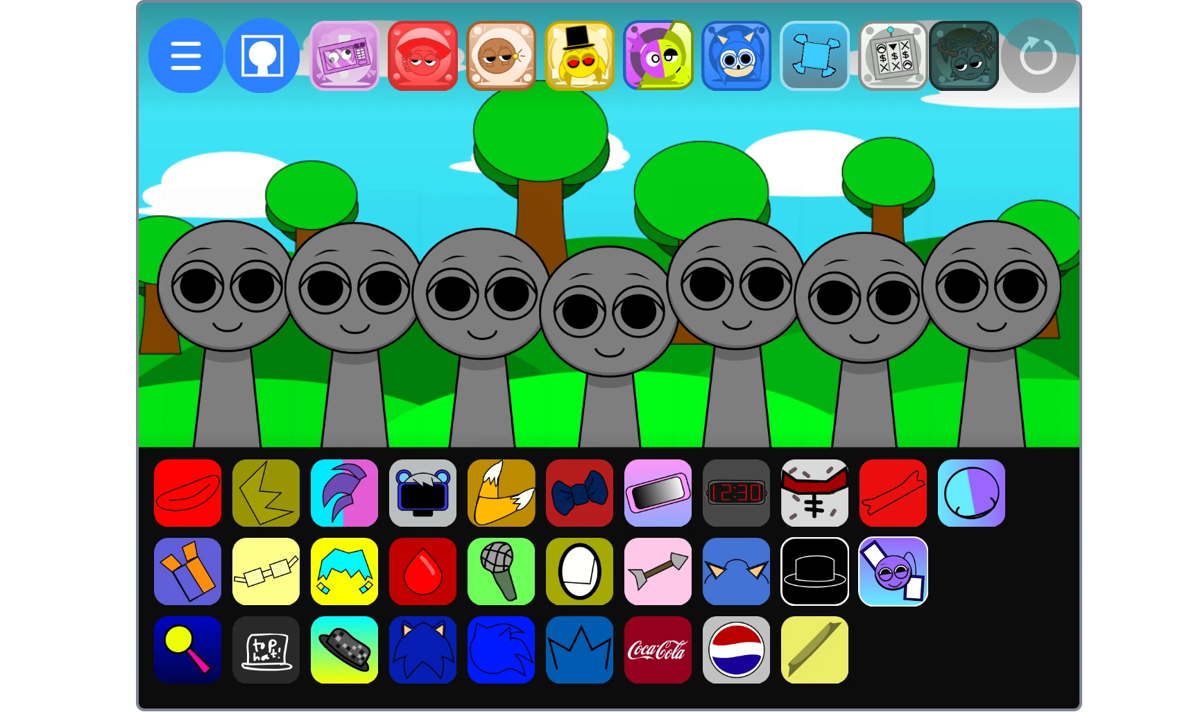 Sprunki Deluxe character creator customization screen