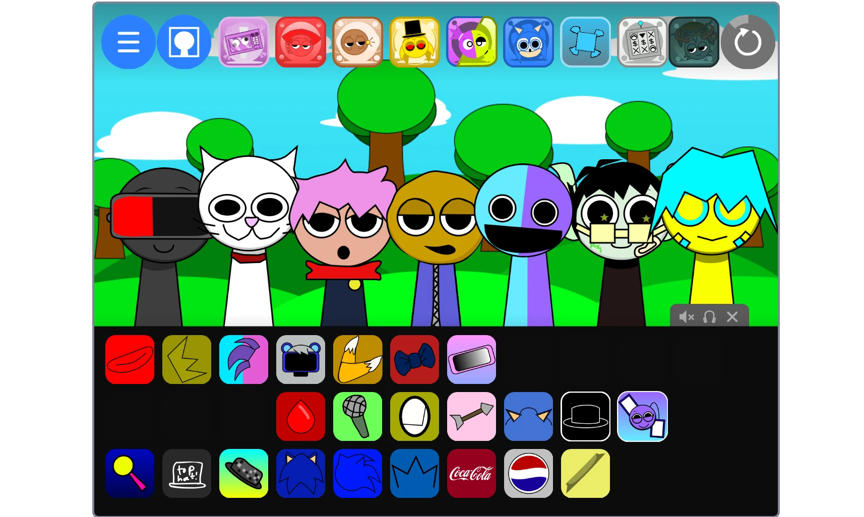 Custom Sprunki characters making music on stage