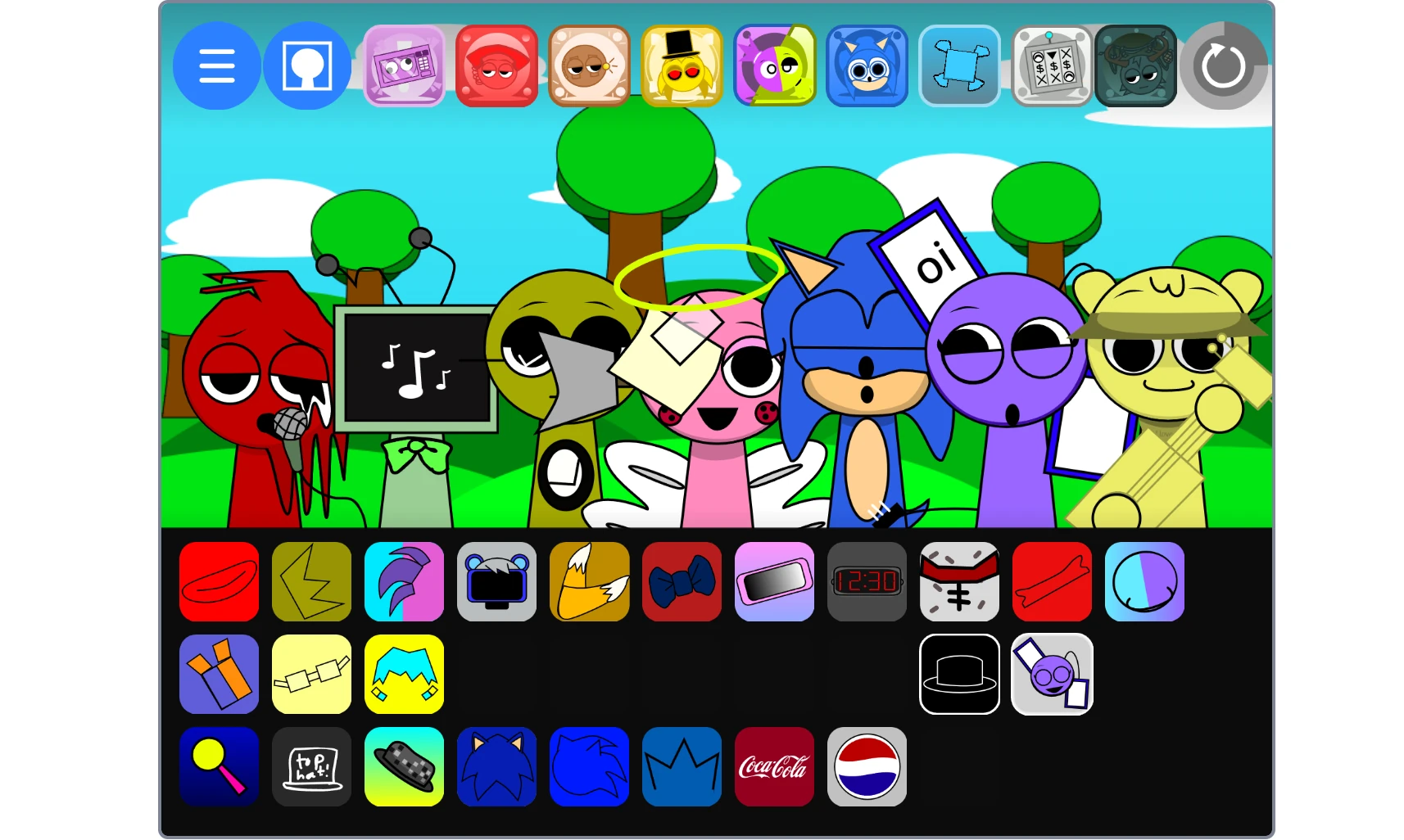 Different music sound options and mixing controls