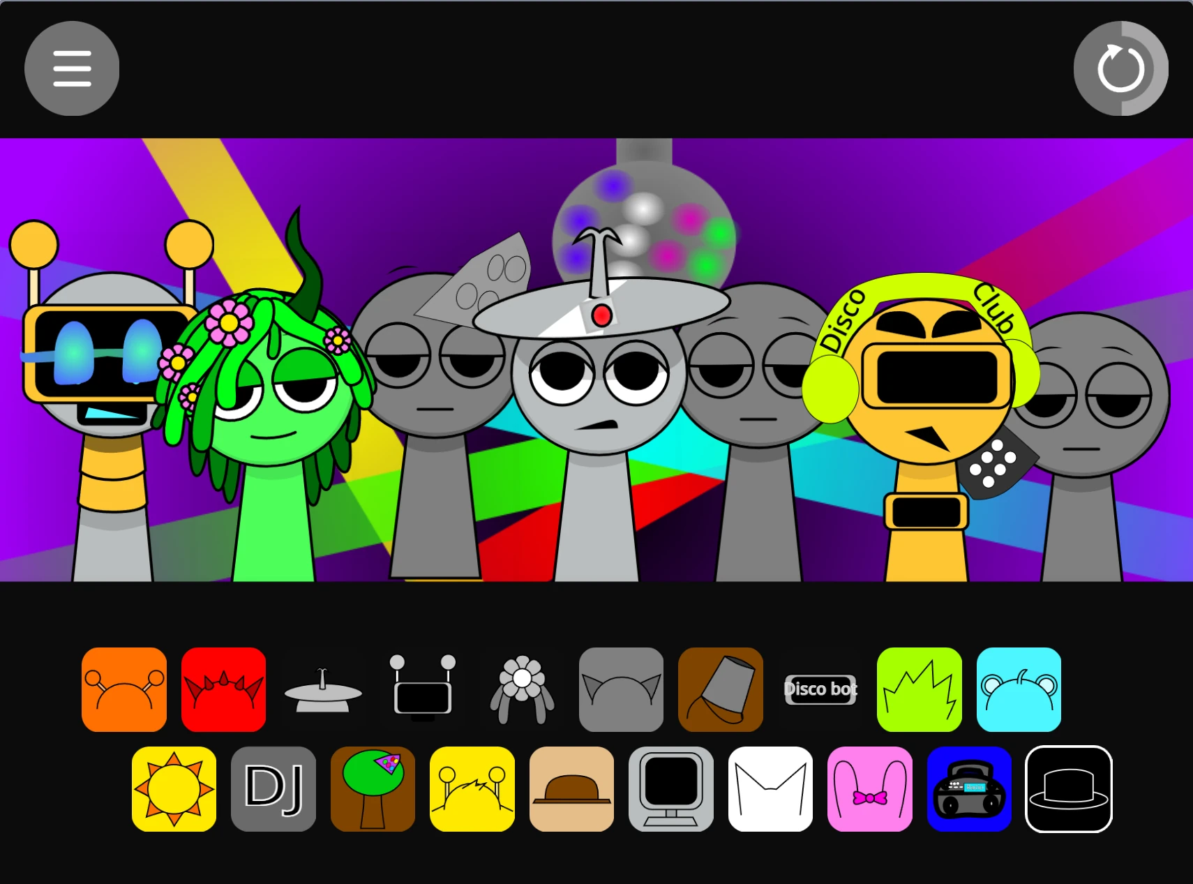 Sprunki Disco Party active music mixing with multiple dancing characters