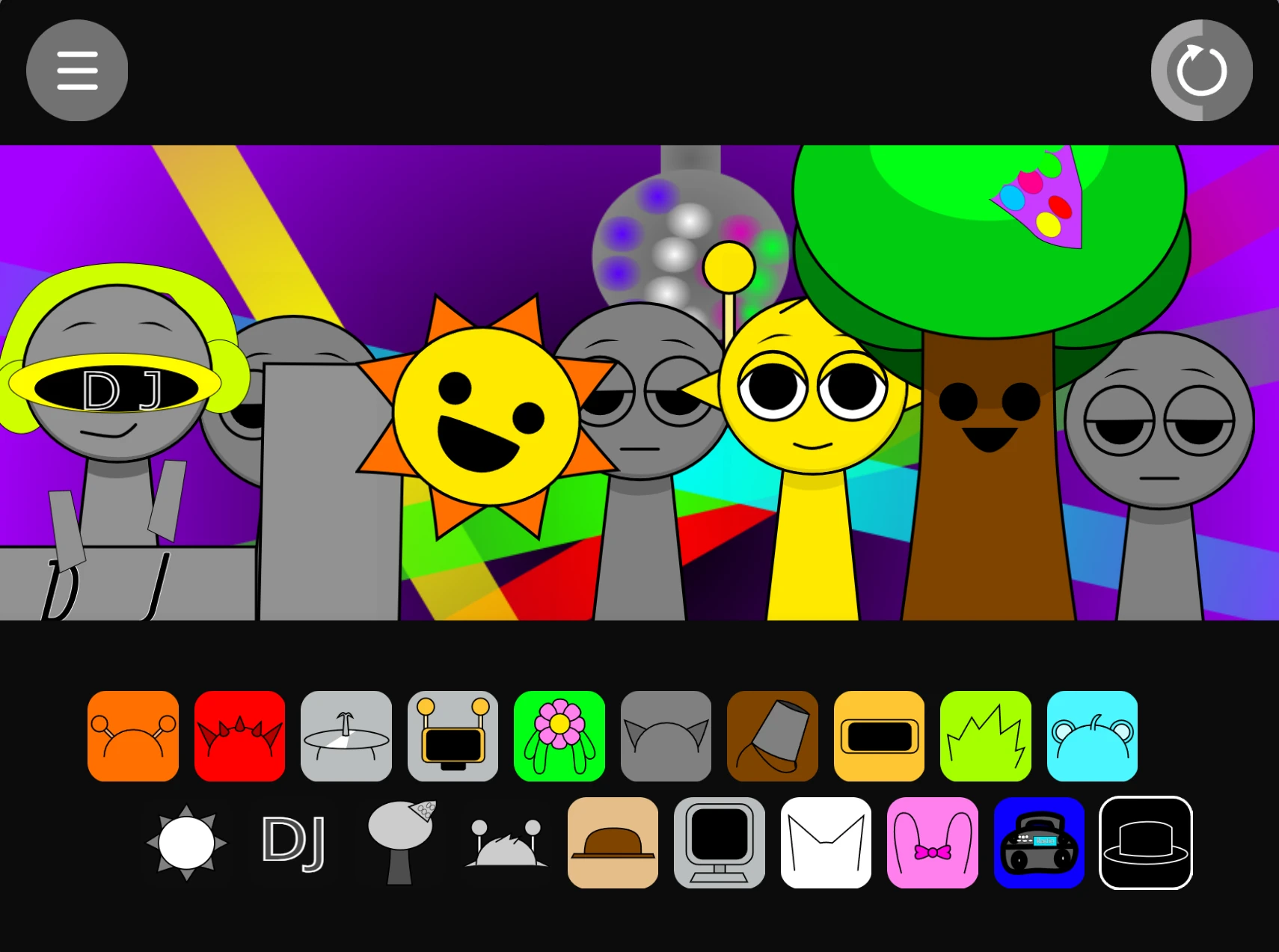 Sprunki Disco Party mobile interface showing touch-friendly controls