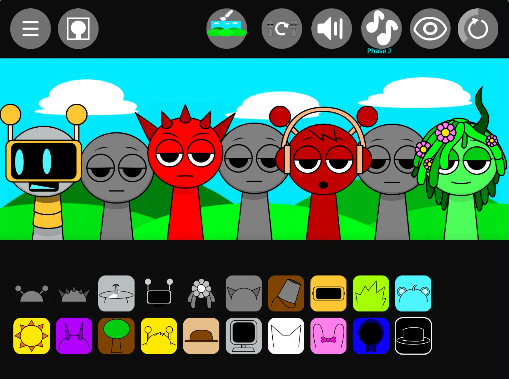 Sprunki Fan Made showing custom character designs and sound assignment