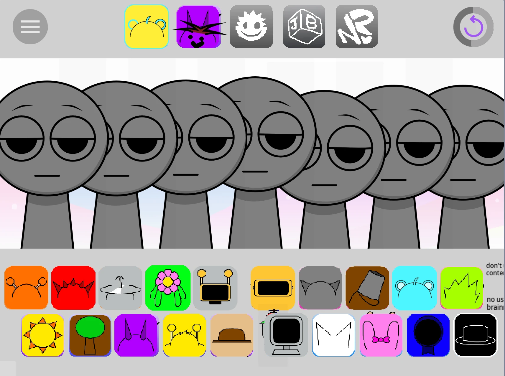 Sprunki Fiddlebops instrument character selection screen