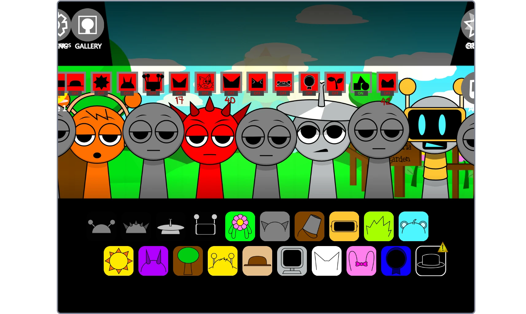Sprunki Final Update gameplay screenshot showing character selection