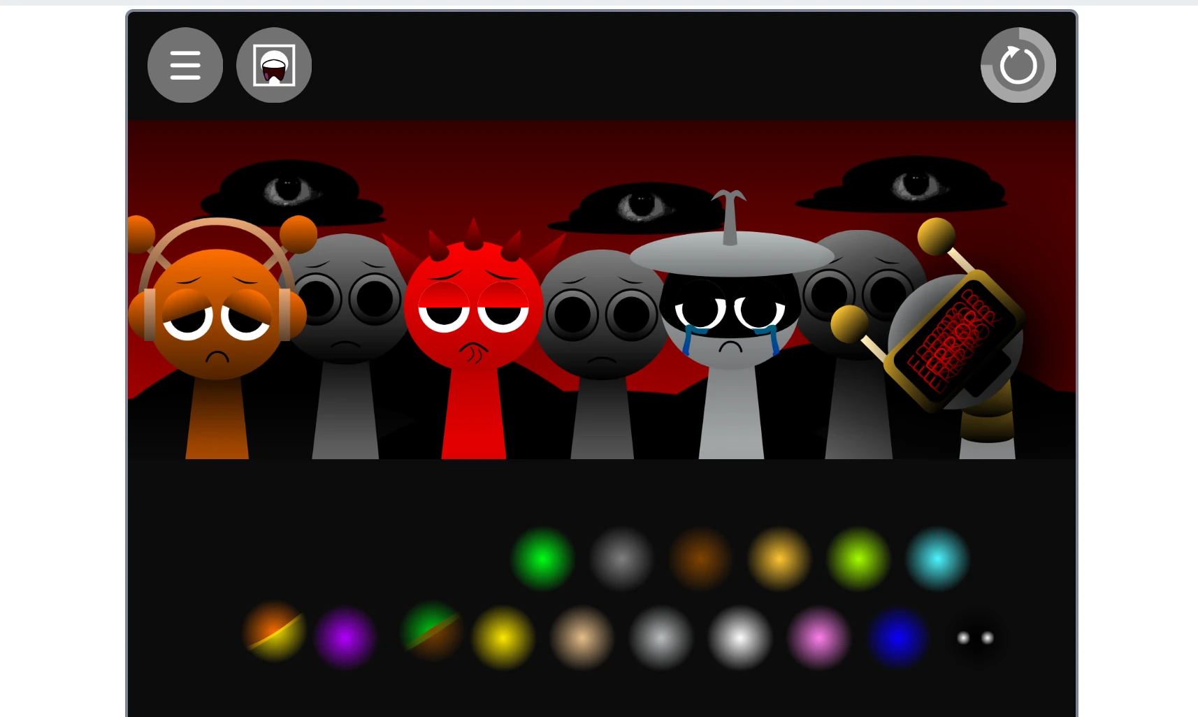 Sprunki Funbot Treatment character selection screen
