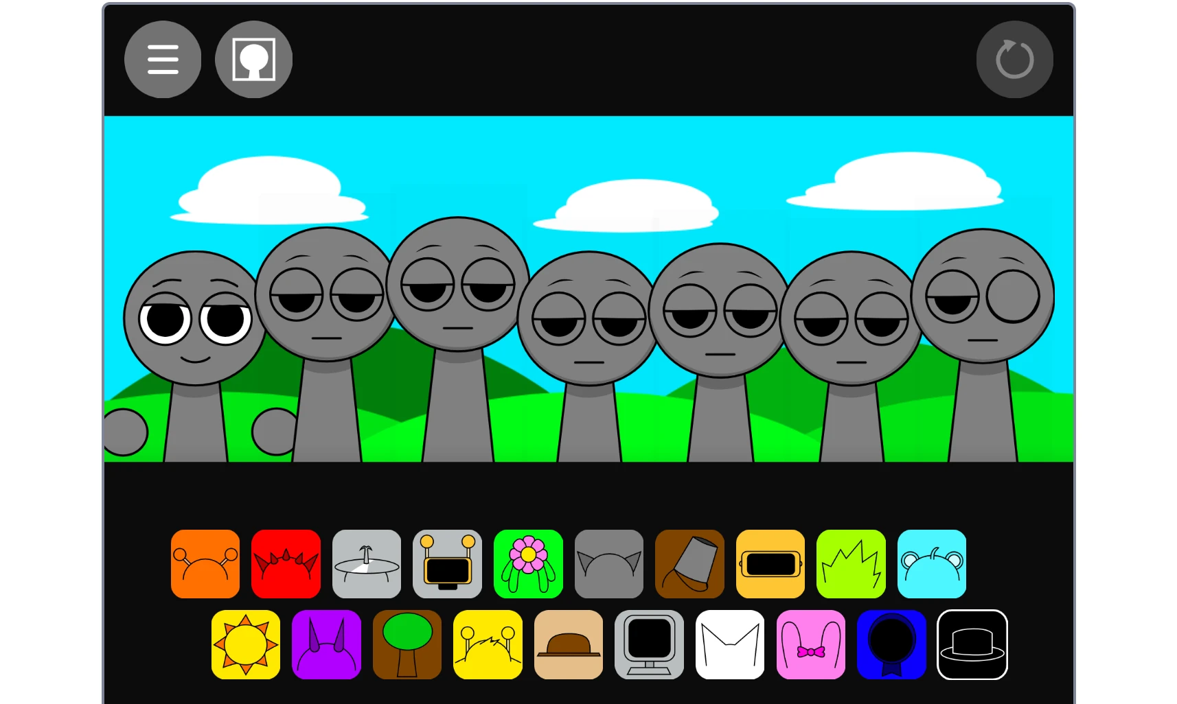 Sprunki Gametoons V2 gameplay showing character selection