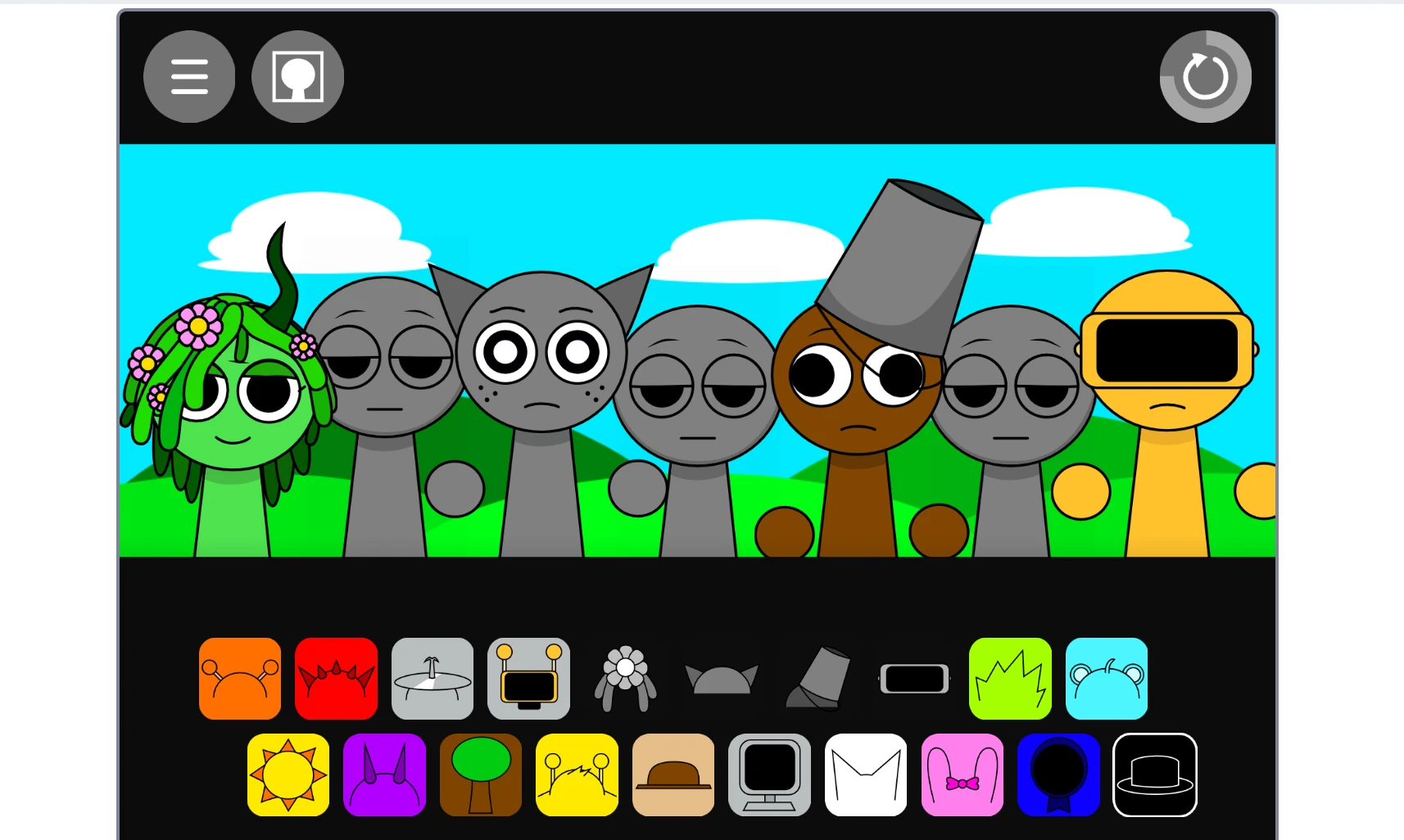 Sprunki Gametoons V2 sound mixing interface