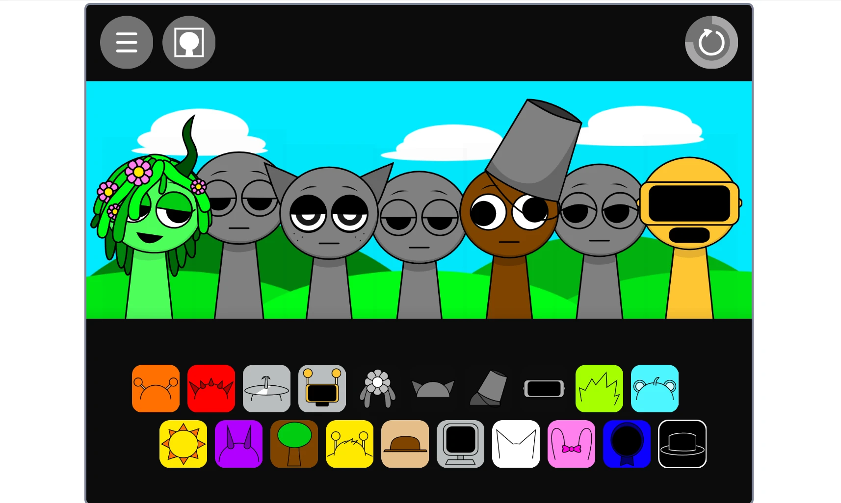 Multiple Sprunki characters making music together