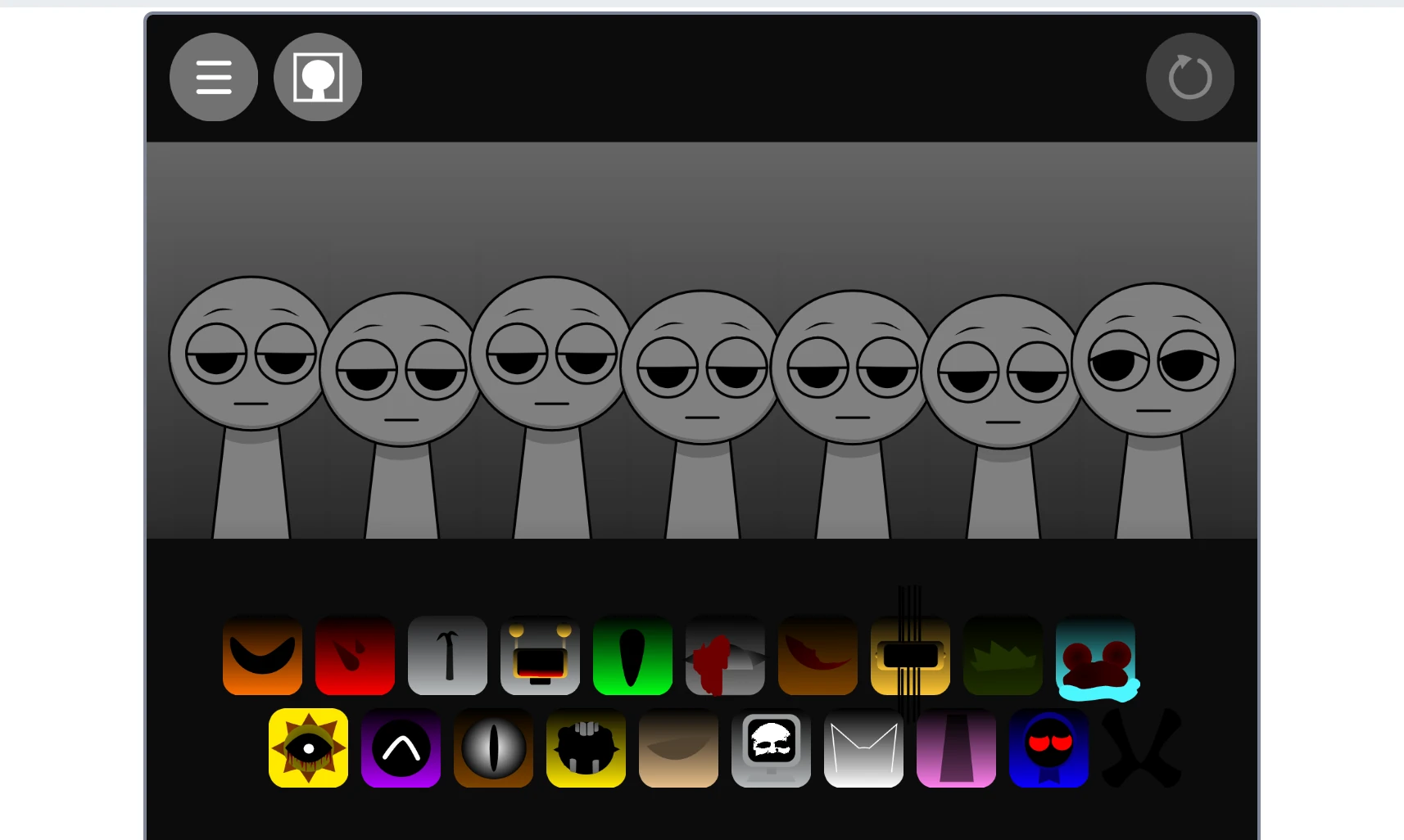 Sprunki Incredible gameplay showing character selection