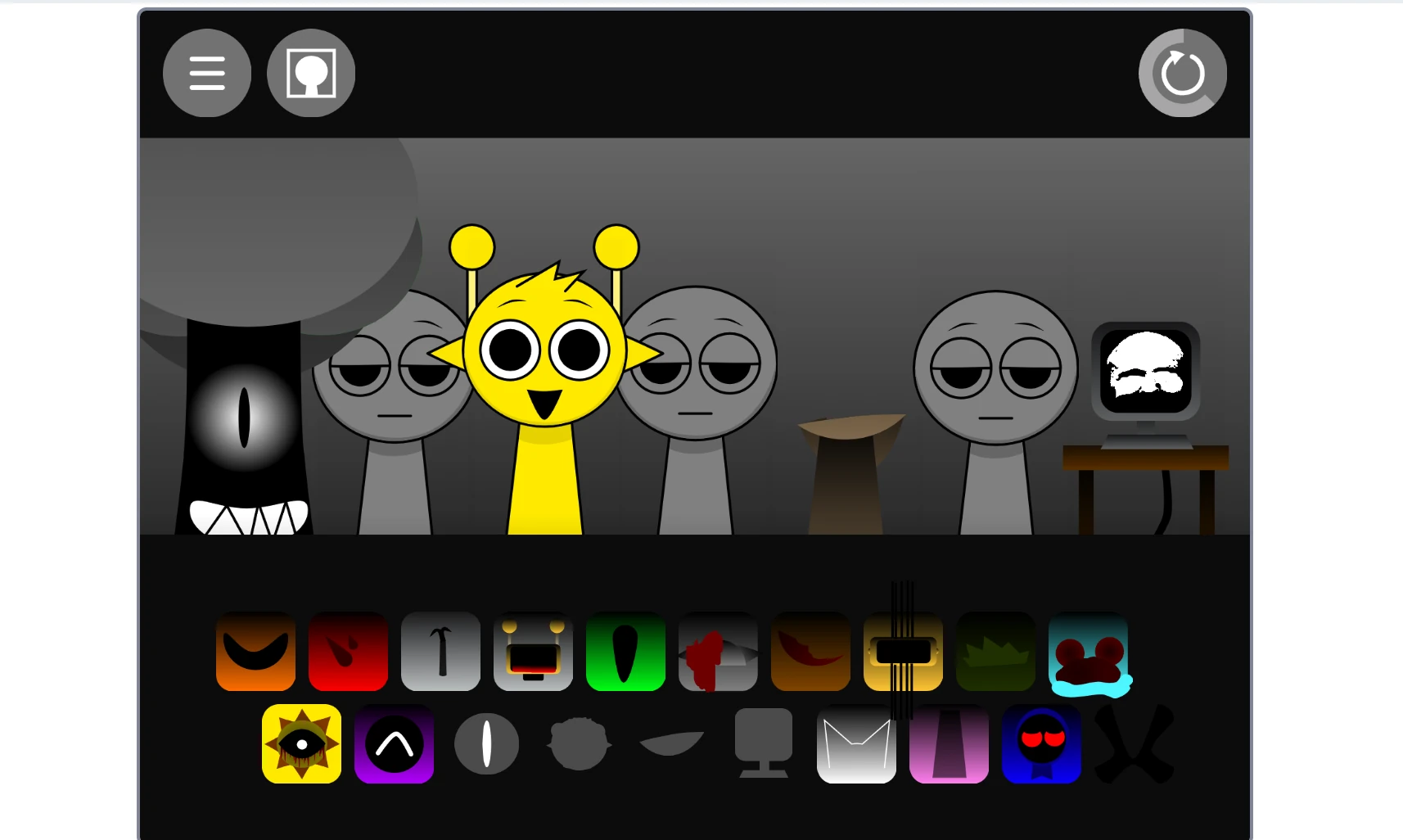 Gameplay showing sound layers building up in Sprunki Incredible